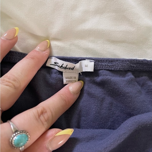 Y2K Subdued Navy Blue Tube Top with Lace Detail - Picture 2 of 5